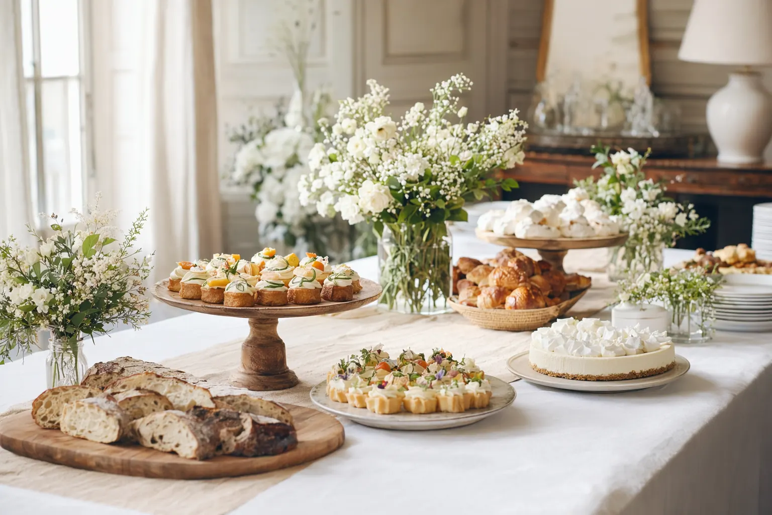 Table familiale avec pains et douceurs pour une communion