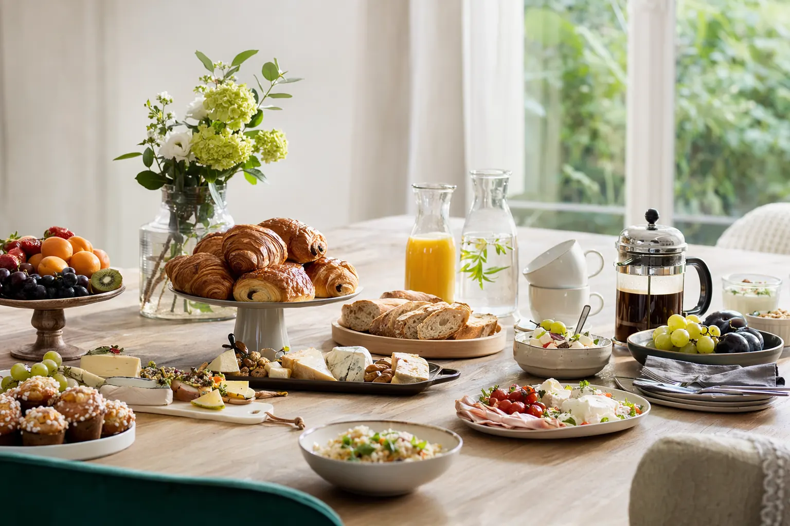 Buffet de brunch avec viennoiseries et fruits