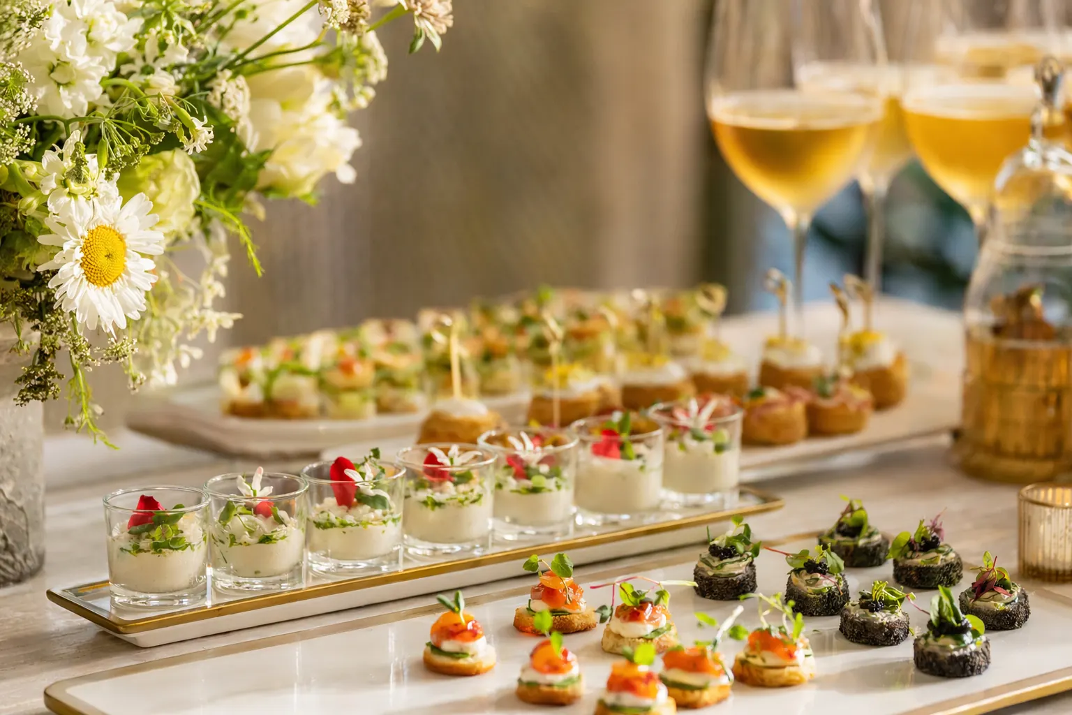 Buffet de bouchées apéritives pour un cocktail